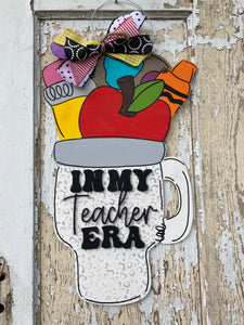 In my Teacher Era Leopard Cup Door Hanger, Back to school, Teacher Decor, Wood Sign