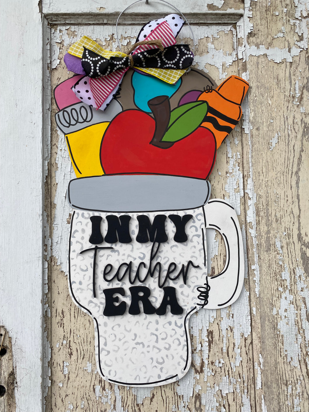 In my Teacher Era Leopard Cup Door Hanger, Back to school, Teacher Decor, Wood Sign