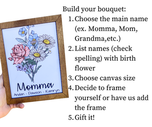 Flower Bouquet Canvas Print Sign, Mother’s Day, Build A Bouquet Canvas Sign, Grandparent gift