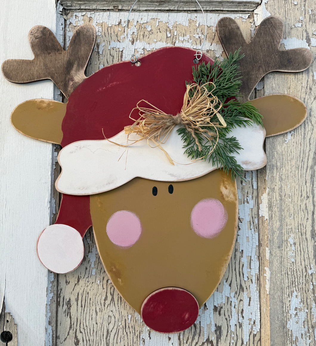 Rustic Reindeer Door Hanger, Christmas Decor, Reindeer Decor, Wood Sign