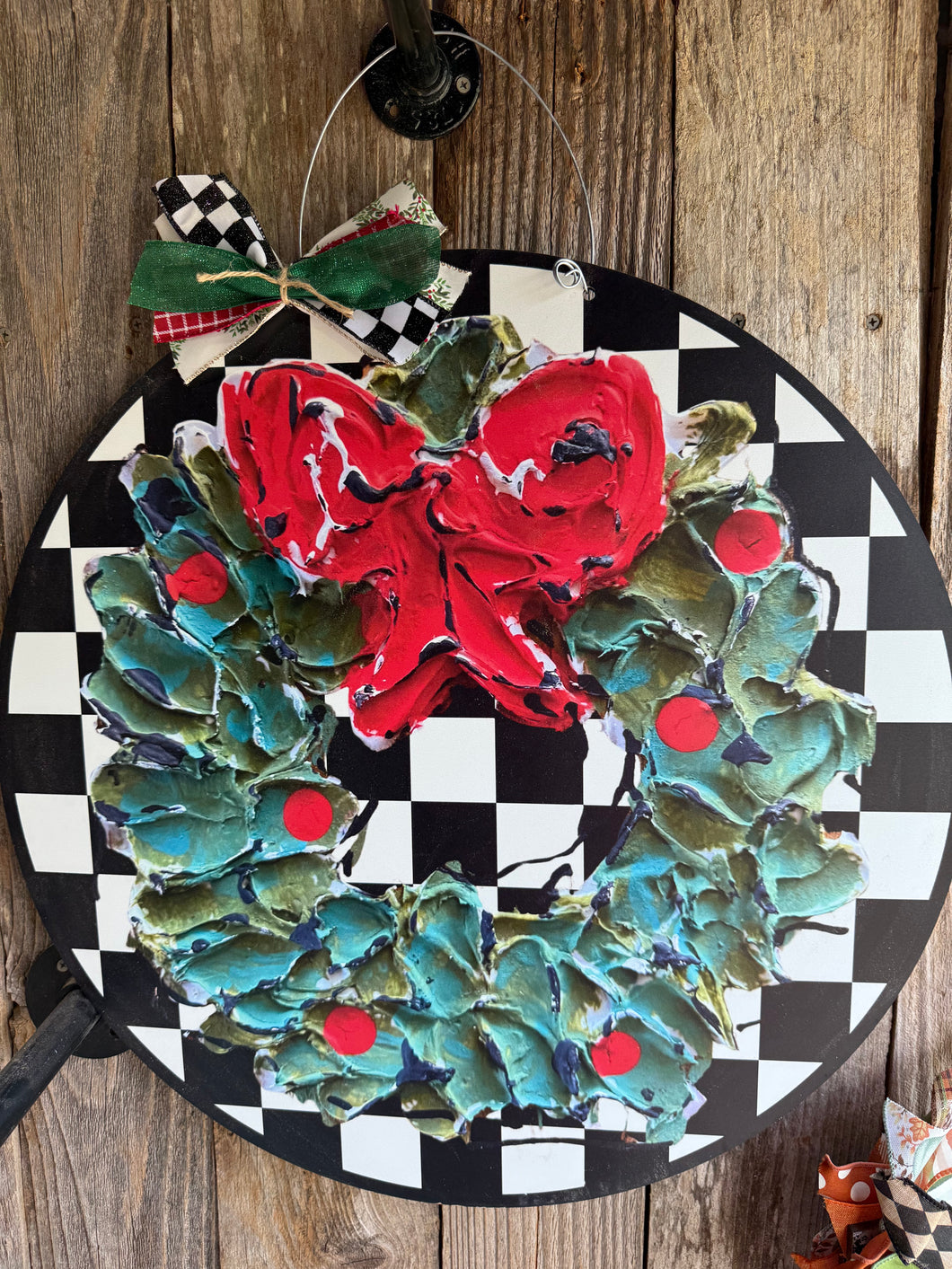 Christmas Wreath Door Hanger, Textured Wreath Print Sign, Christmas Decor