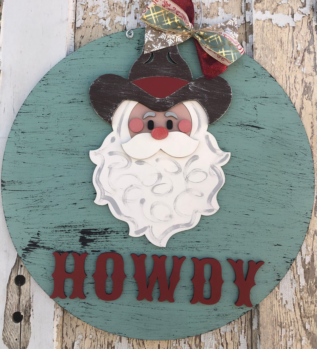 Howdy Santa Door Hanger, Christmas Sign, Country Christmas, Christmas Decor