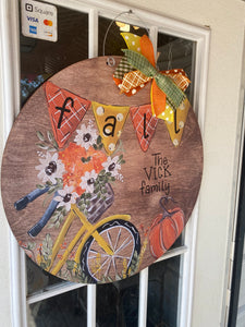 Fall Bike Banner Scene Door Hanger