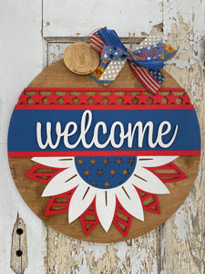 Patriotic Sunflower Welcome Door Hanger
