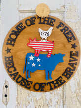Load image into Gallery viewer, Patriotic Farm Animal Home of the Free Door Hanger
