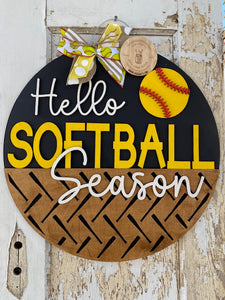 Hello Baseball, Hello Softball Season Door Hanger