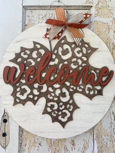Welcome Leopard Leaf Door Hanger