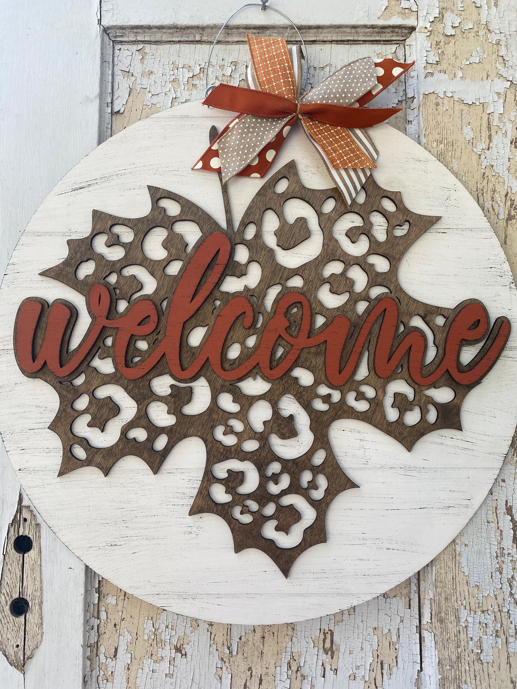 Welcome Leopard Leaf Door Hanger