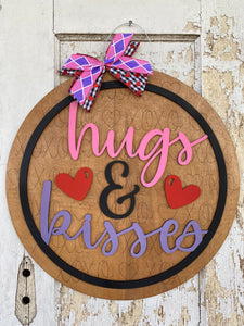 Valentine Door hanger, hugs & kisses, Valentine decor, wood sign