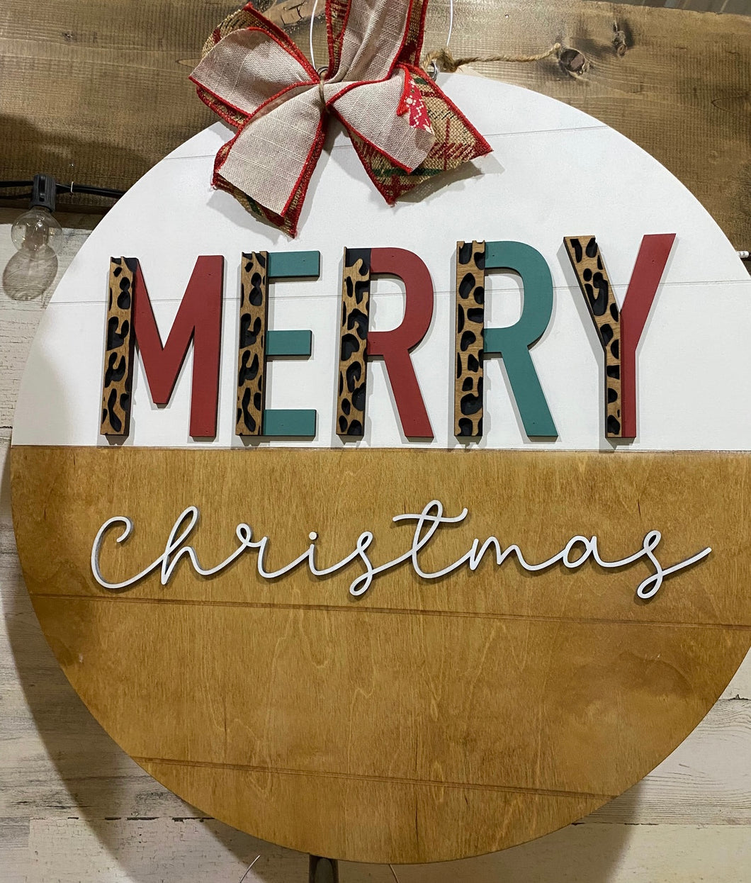 Merry Leopard Christmas Door Hanger