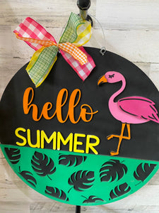 Hello Summer Flamingo Door Hanger