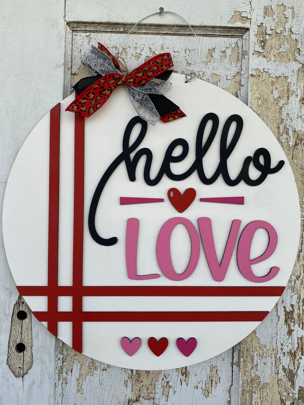 Valentine Door hanger, Hello Love, Valentine decor, wood sign