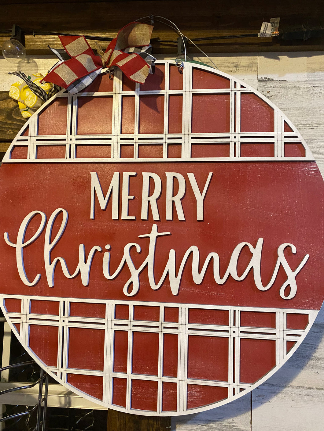 Plaid Merry Christmas Door Hanger