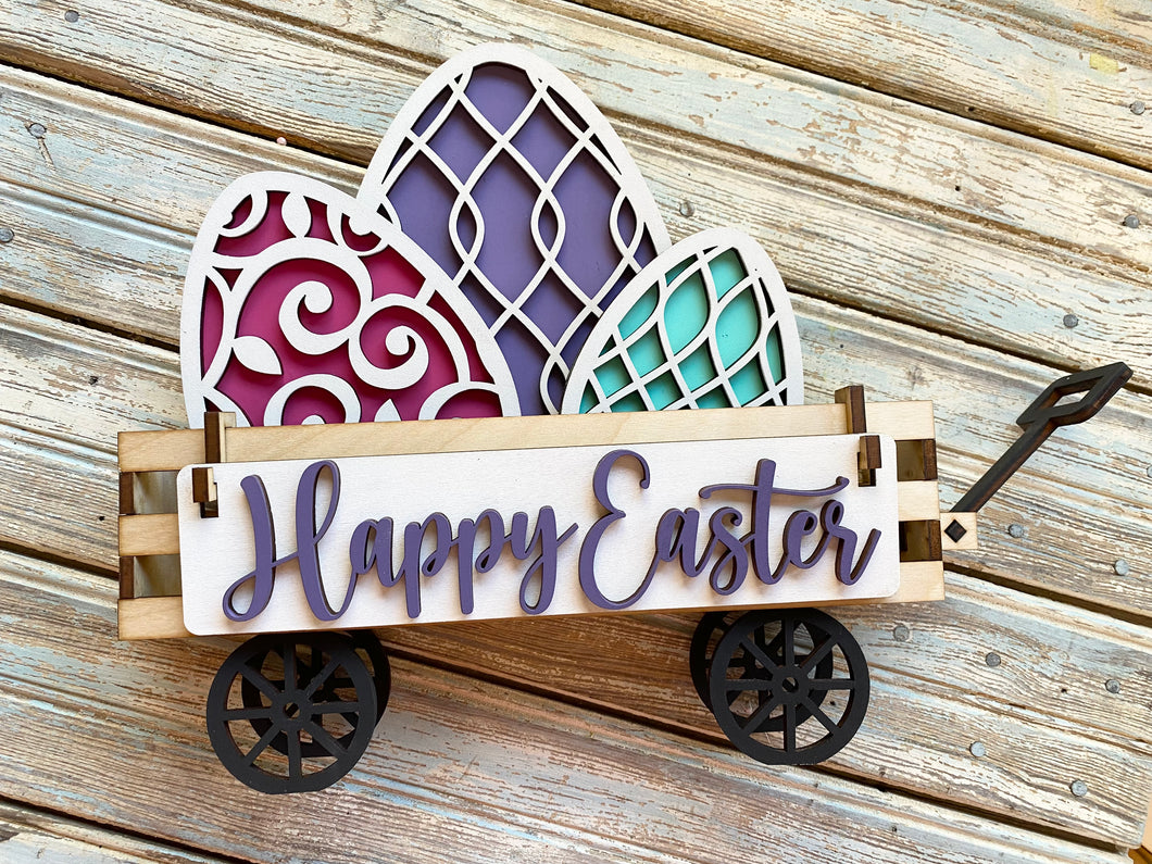 Happy Easter Egg Wood Wagon Insert, Interchangeable