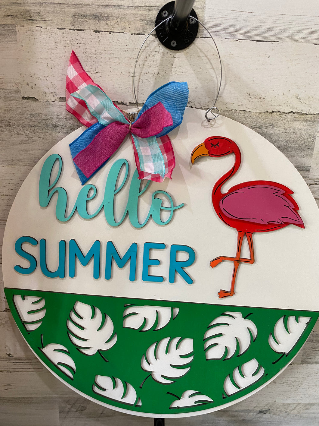 Hello Summer Flamingo Door Hanger