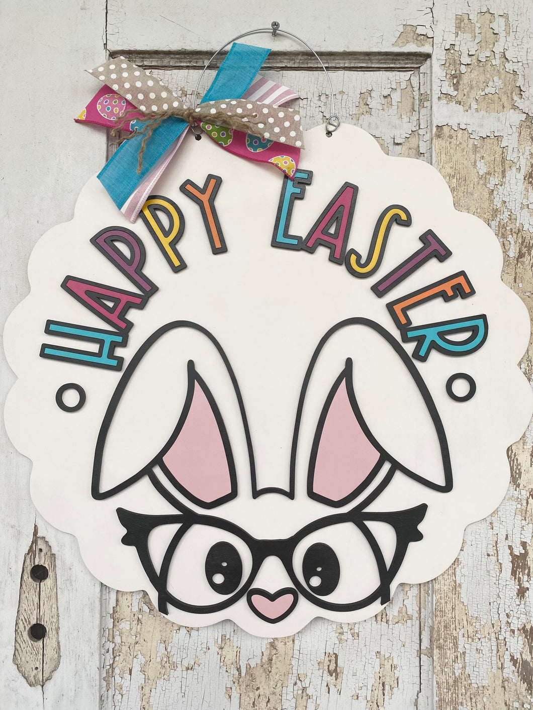 Happy Easter Scallop Bunny Door hanger