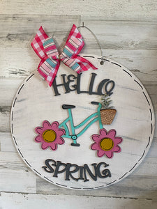 Bike Hello Spring Door Hanger